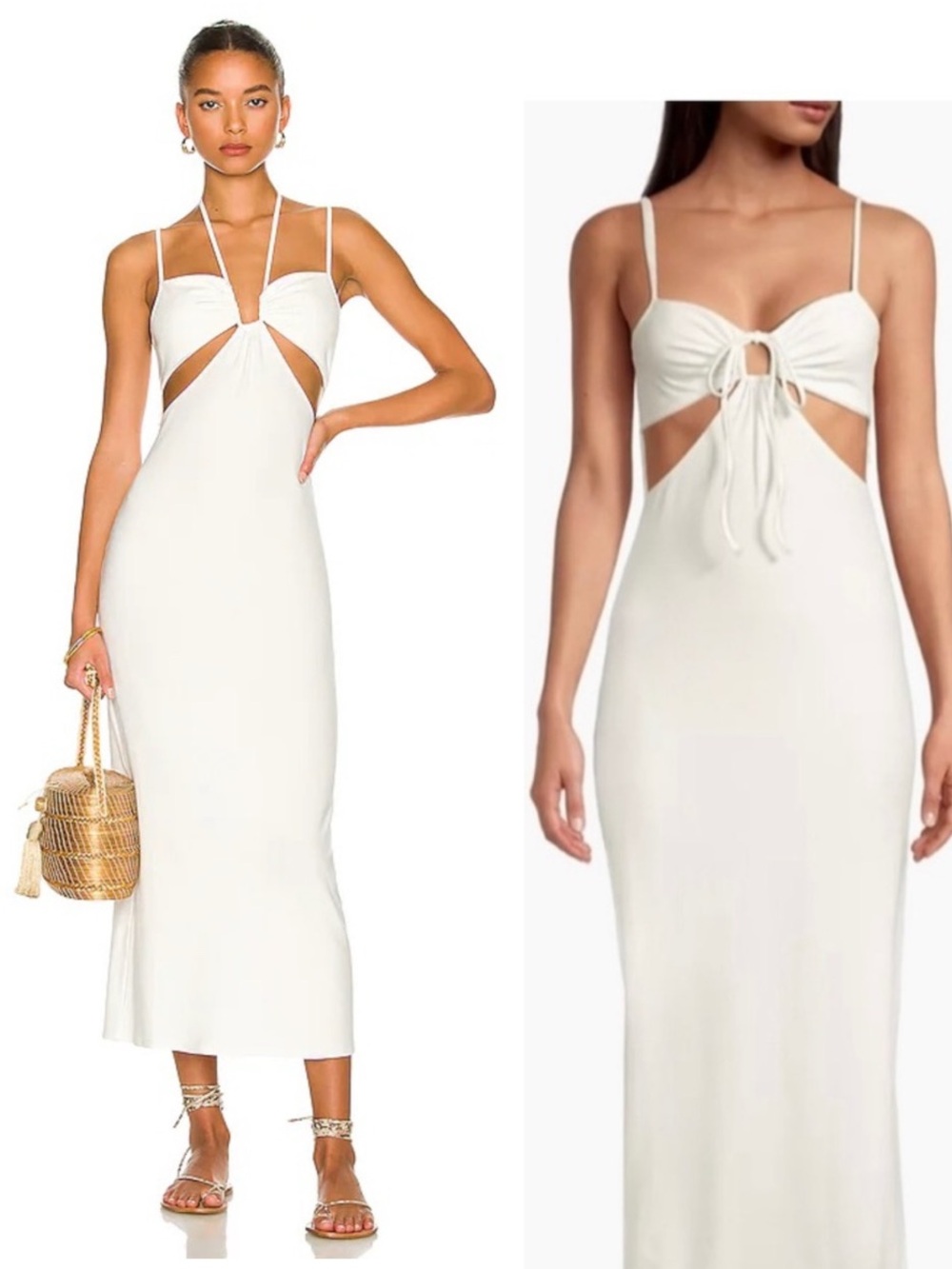 L*Space || Naomi Midi Dress Keyhole Cutout Convertible in Cream White Large